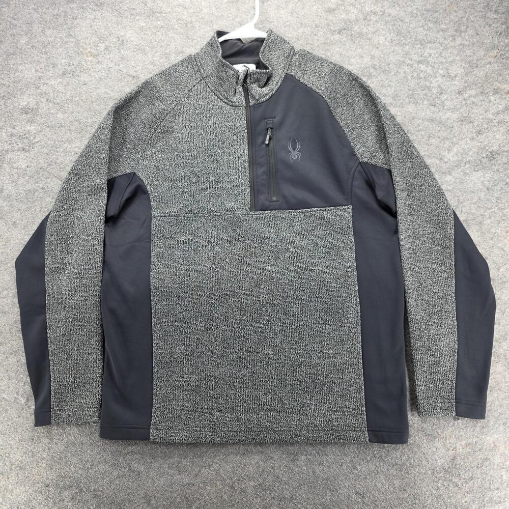 Spyder Sweatshirt Mens XL Gray Pullover 1/4 Zip Pockets Lined Embroidered